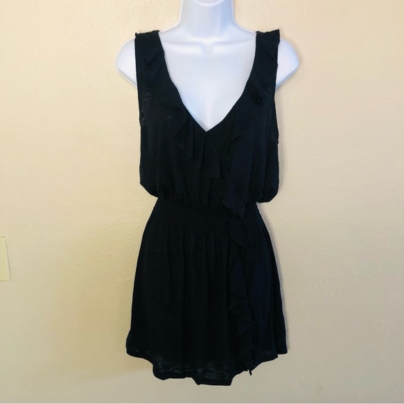 BECCA Black Ruffle Breezy Basics Semi Sheer Coverup Mini Dress Size L - Picture 1 of 13